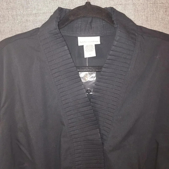 Soft Surrounding Women Black Cotton Neck Full Sleeves V-Neck Pleated Top Size 2X - Picture 4 of 8